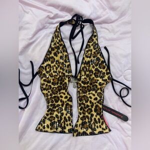 Leopard Print cross detail crop top